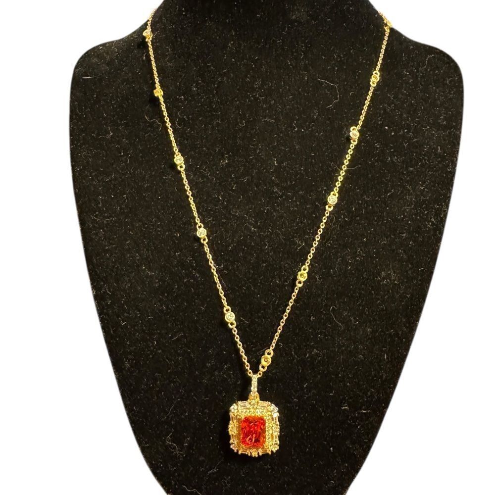 Elegant Sterling Silver Gold plated 16 inch Necklace orange red Pendant